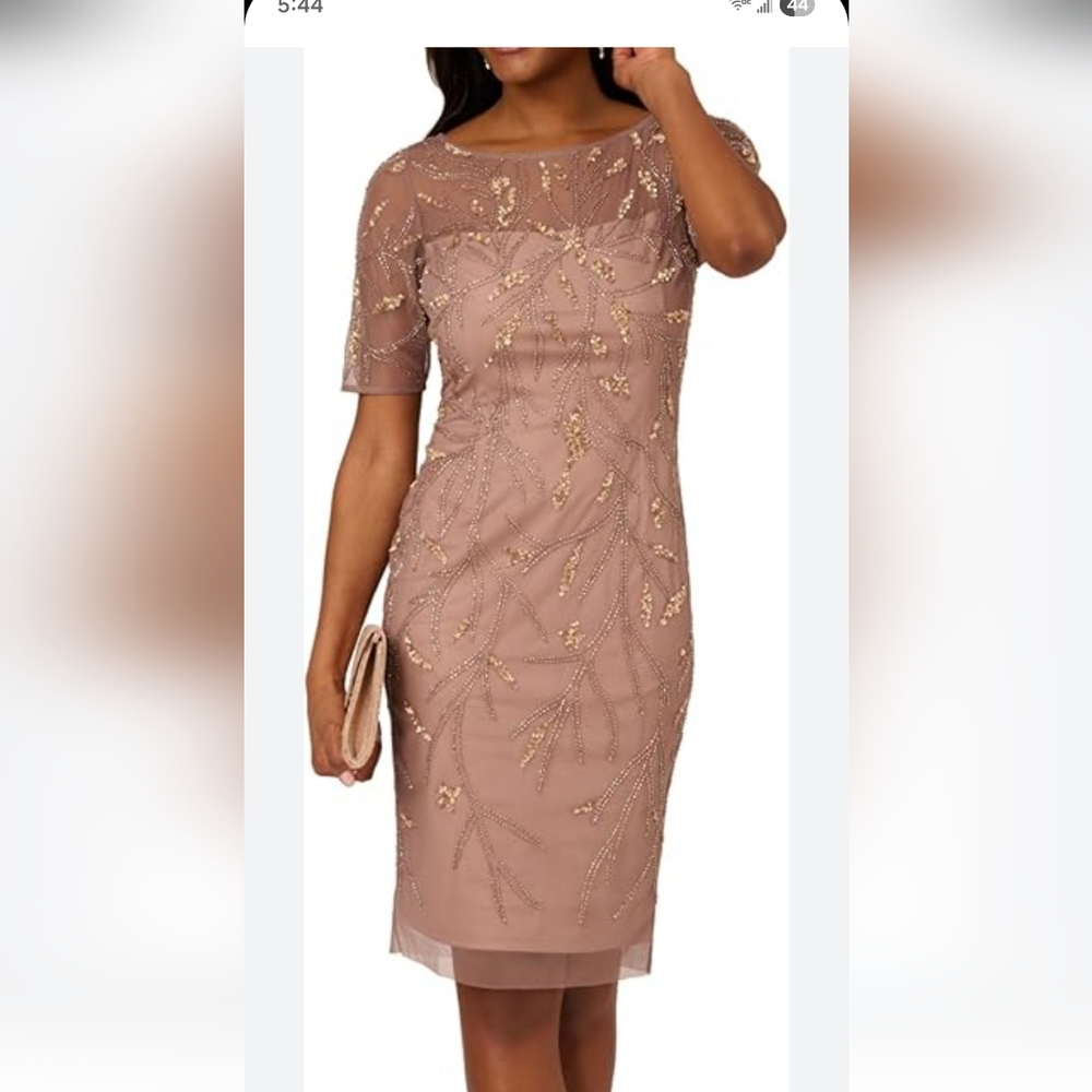 Adrianna Papell Tan/Gold Embellished Midi Dress